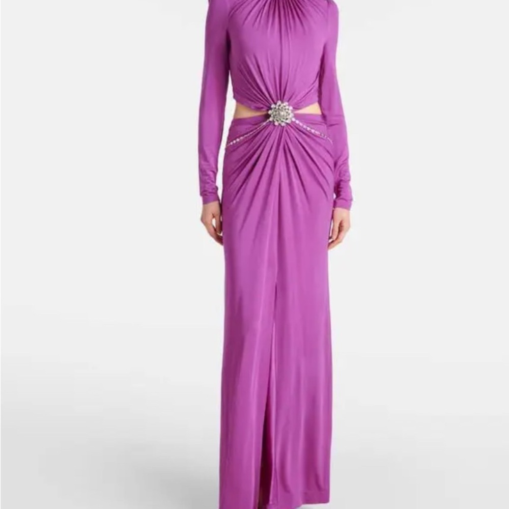 Paco Rabanne Purple Long Sleeve Dress Cutout crystal-embellished jersey gown